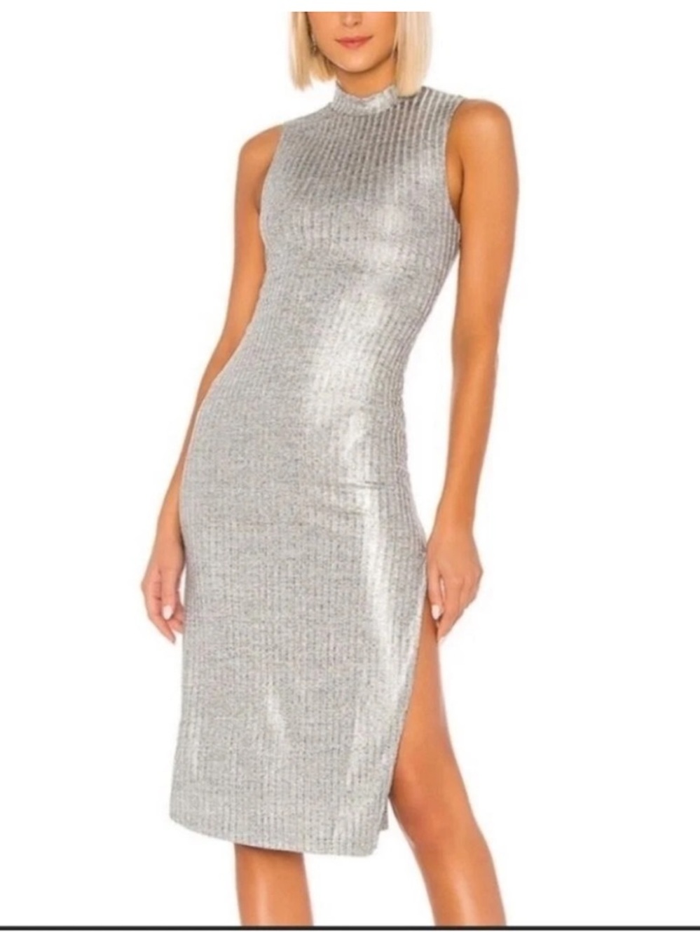 Tularosa gray knit metallic ribbed mock neck dress women m